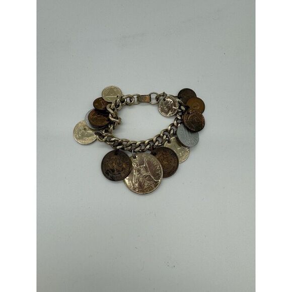 15 Coin Jewelry Charm Bracelet UK British SWITZERLAND AUSTRIA 2 Penny 1 1/2 Cent - Picture 1 of 5